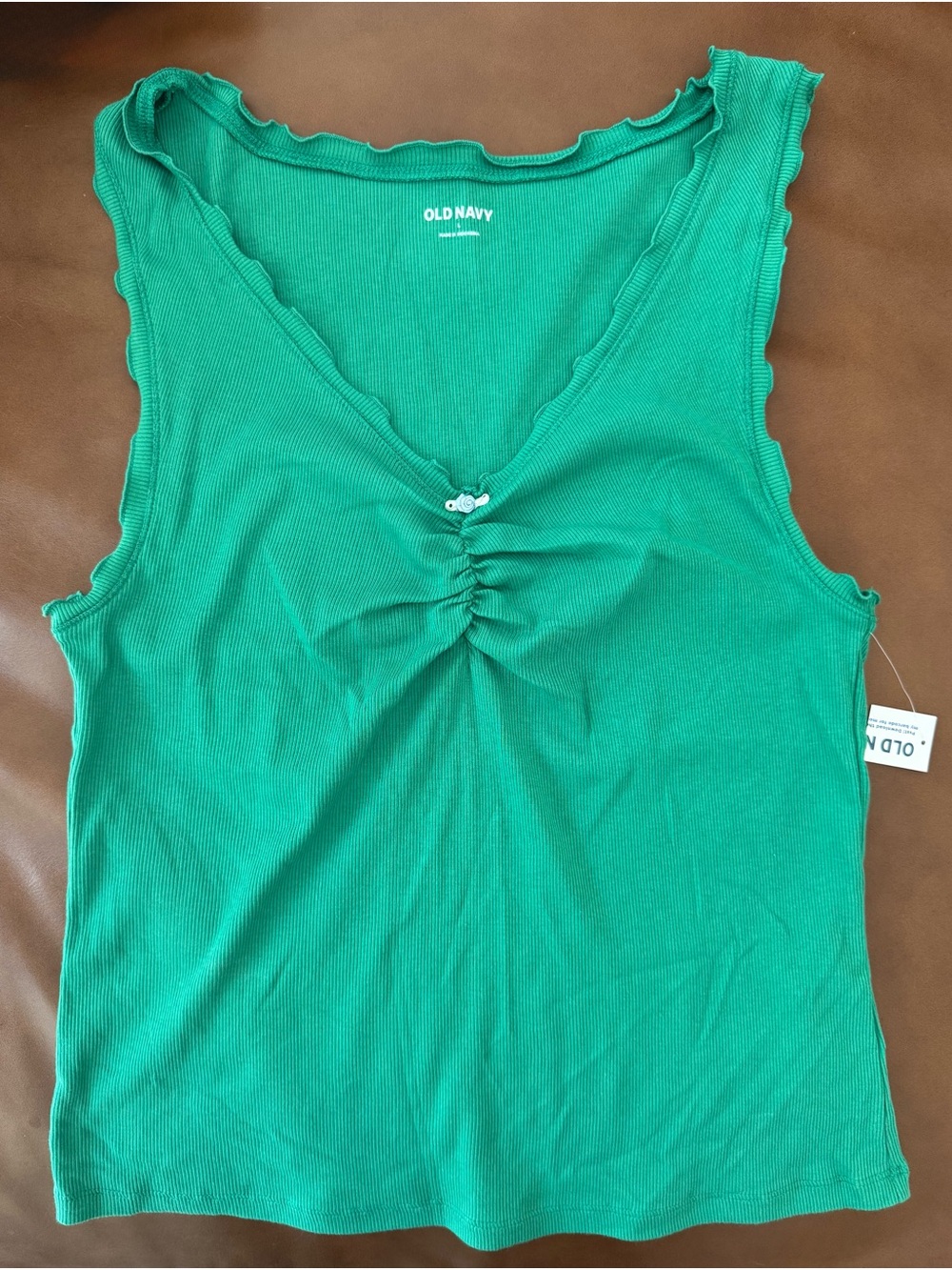 Old Navy Women's Green Ribbed & Ruched V-Neck Tank